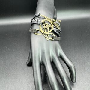 New Black Braided Leather Twine Multilayer Eiffel Tower Infinity Bracelet